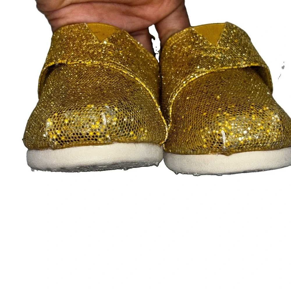 TOMS Classic Kids Gold Glitter Slip On Alpargata Shoes Size 10.5 Toddler